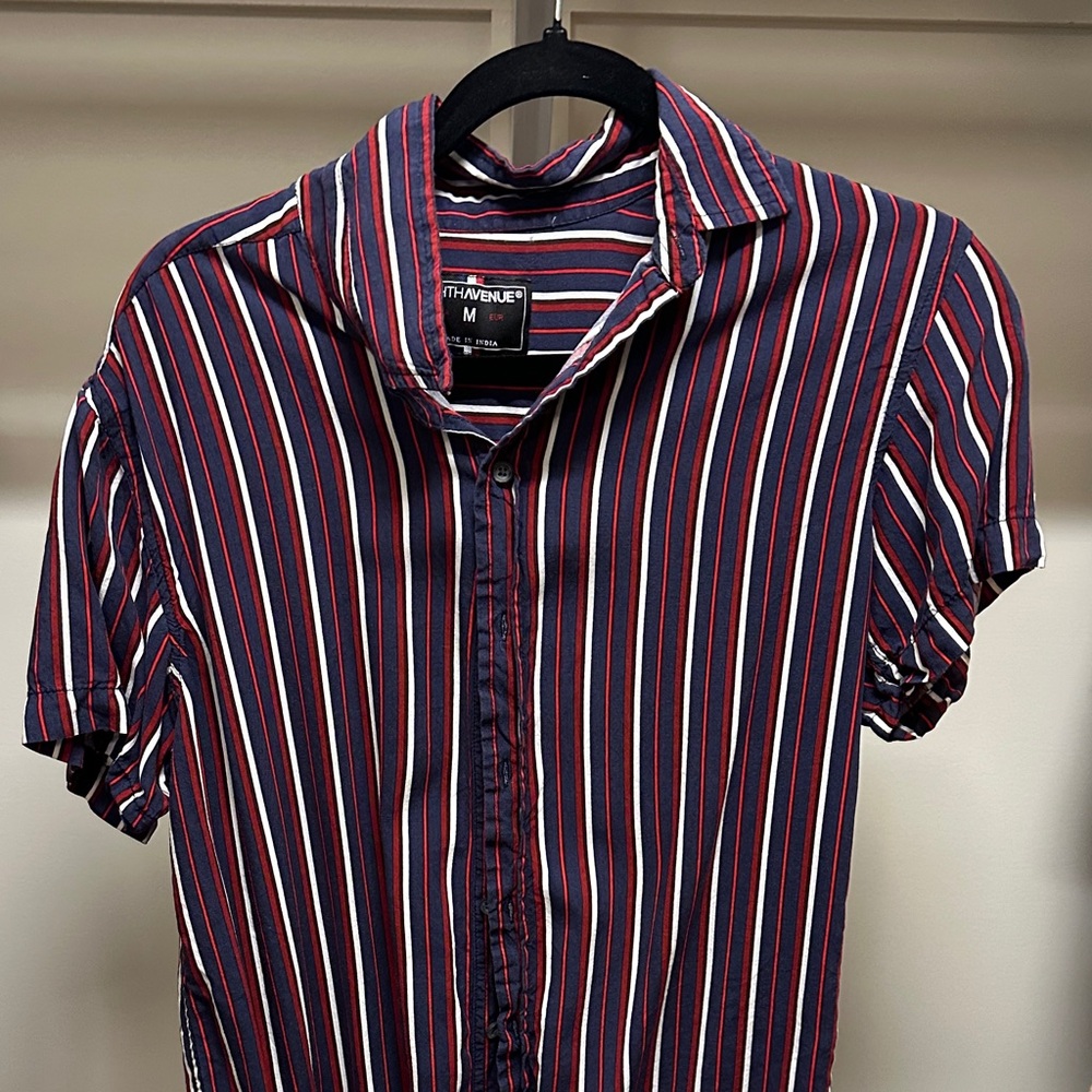 Men's Striped Casual Shirt - Navy, Red, and White